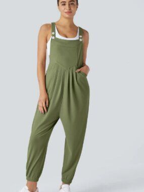 Halara Size S NEW Pockets Waffle Casual Jogger Overalls Olive Sage Green Pants